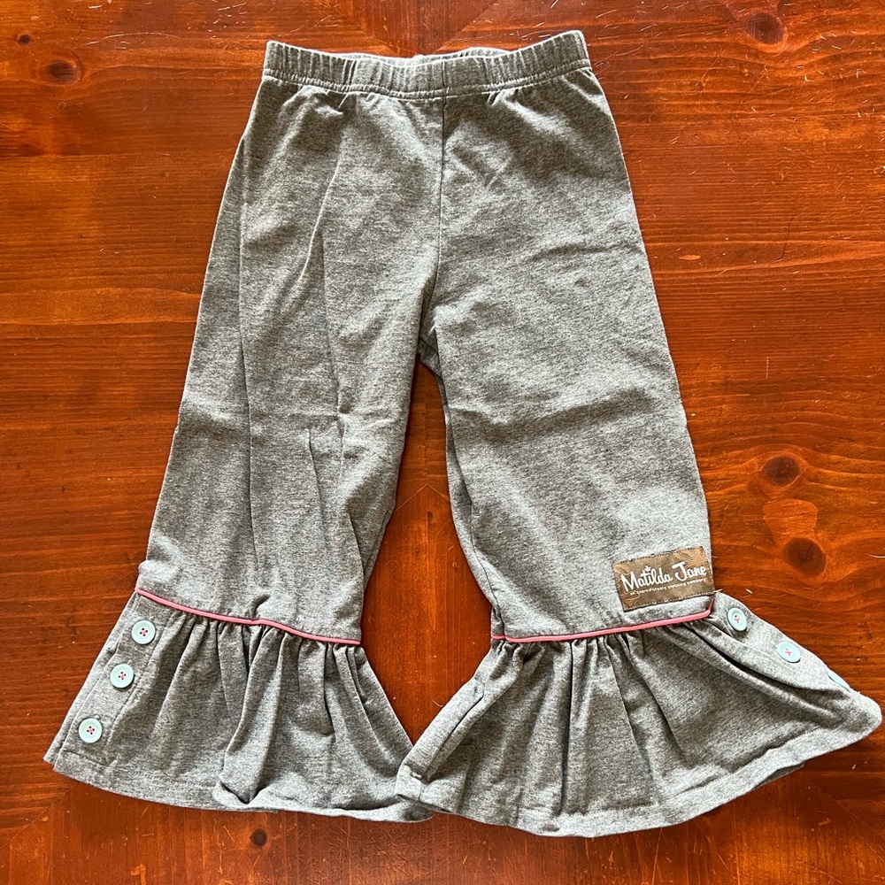 NWOT - Matilda Jane Pant - Gray with Pink Piping - Girls Size 4